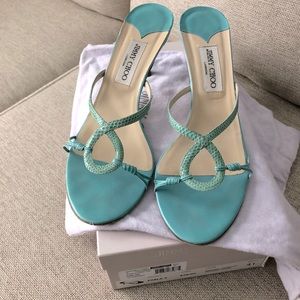 Jimmy Choo turquoise kitten heeled sandals